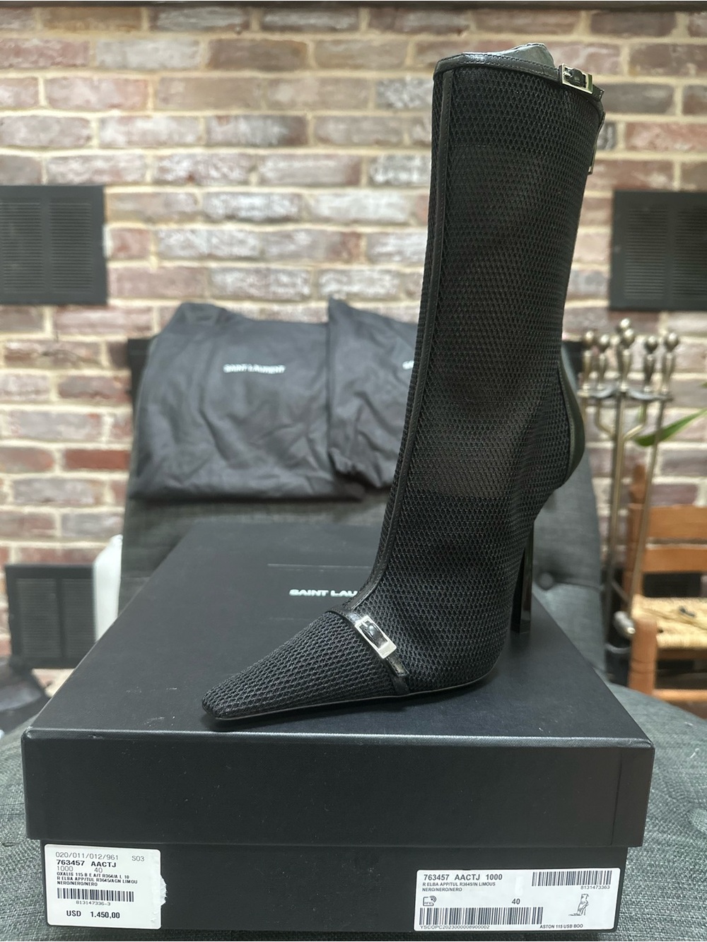 Saint Laurent Black Mesh Knee-High Stiletto Boot